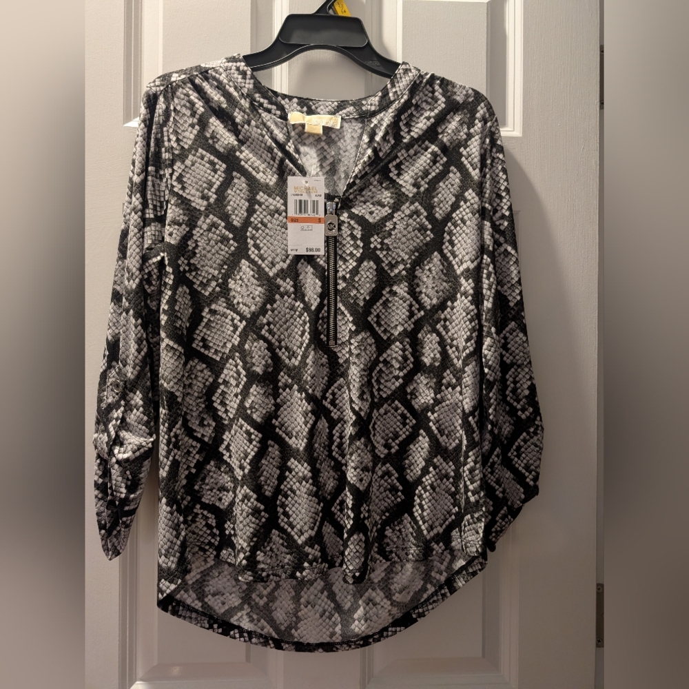 Michael Kors Black and Gray Snake Print Women's Top